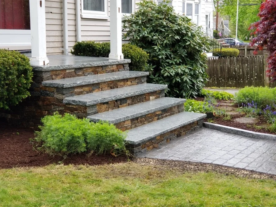 Granite hardscape stairway installation